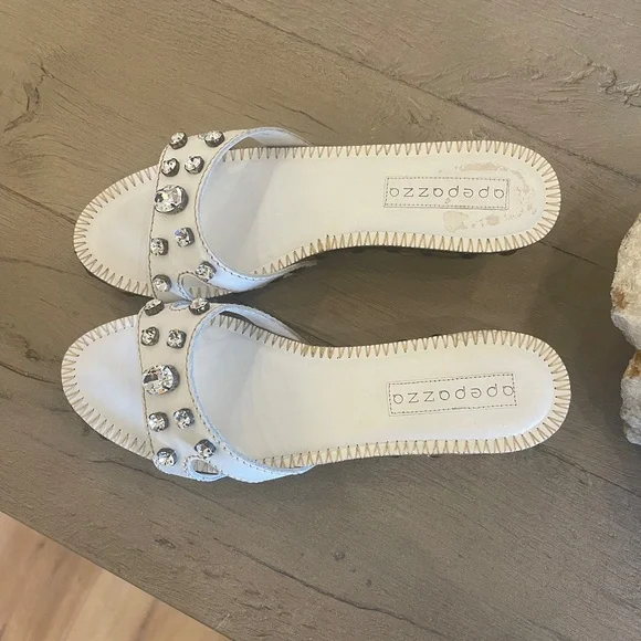 Beautiful Apepazza Embellished Sandals White Rhinestone Studs Made in Italy - Picture 4 of 8